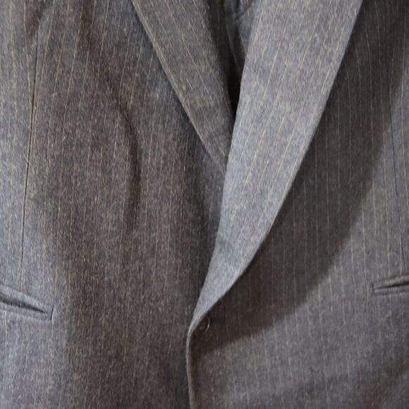 Vintage Wool Pinstripe Gray & Blue One Button Pant Suit Large - Picture 6 of 16